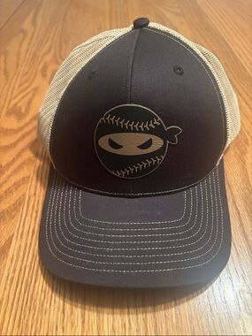 Black and Tan Pitching Ninja Baseball Cap, adjustable